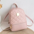 Quilted mini backpack in dusty pink PU leather with golden plate and thin straps - Pink