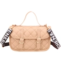Quilted tan crossbody handbag with classic grid pattern and wide lettered strap - 21*7*14CM / Khaki