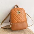 Mini tan quilted backpack with diamond pattern and gold metallic accents in chic style - Brown