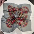Detail of rose floral scarf with gold metallic thread and hemmed edges on marble - 80*80cm / Gray