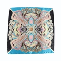 Teal paisley satin square scarf with vintage bohemian floral patterns and silk texture - Lake Blue Paisley Style (1#)