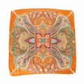 Orange paisley satin silk square scarf with vintage pattern flat lay display - Vibrant Orange Mandala Style (2#)