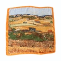 Sciarpa di seta Van Gogh Pittura a olio Raccolto con bordo in raso arancione - Il Raccolto / Campo di Grano Pittura a Olio / Bordo in Raso Arancione (3#)