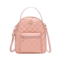 Schicker rosa gesteppter Mini-Rucksack aus PU-Leder mit goldenem Reißverschluss - Rautenmuster / Rosa