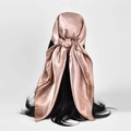Champagne satin square scarf for women featuring a silk texture and geometric pattern - Khaki