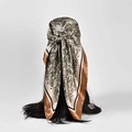 90cm vintage paisley print satin silk scarf worn as a headscarf for stylish women - Olive Green