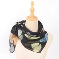 Ginkgo leaf print cotton linen scarf for women, large square shawl wrap on mannequin - 90*90cm / Black