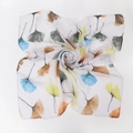Detailed view of colorful ginkgo leaf print on white linen-cotton scarf fabric texture - 90*90cm / White