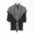 Floral print scarf paired with a black ribbed top featuring an elegant golden ring buckle - 90cmx90cm / Black Floral