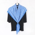 Blue cotton linen scarf with white floral print for women, lightweight autumn wrap shawl - 90cmx90cm / Sapphire Blue