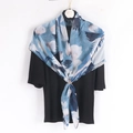 Detail of blue voile scarf with floral print hanging on a classic camera hanger - Morandi Blue Pink Floral (Style 4)