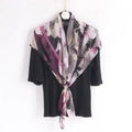 Detail of artistic floral scarf draped through a metal ring on black fabric - Pink Grey Black Art Floral (Style 3)