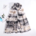 Écharpe en coton et lin pour femme avec rayures tie-dye dégradées gris et marron - Gris Blanc Brun Clair Dégradé (Style #7)