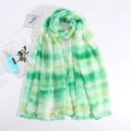 Écharpe femme en coton et lin tie-dye vert, châle long léger avec dégradé de couleurs - Vert Menthe Vert Jaune Dégradé (Style #5)