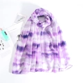 Flat lay of a purple tie-dye cotton linen scarf with soft gradient stripes for women - Purple White Gradient (Style #2)