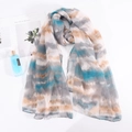 Detailed view of lightweight tie-dye scarf with blue, grey, and cream gradient stripes - Blue Grey White Brown Gradient (Style #1)