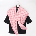 Pink and white checkered cotton linen scarf paired with black t-shirt on a hanger - Checkered Light Pink