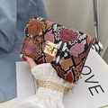 Fashionable rectangle crossbody bag with colorful snakeskin print and gold chain - Purple Snake Pattern