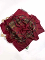 Retro ethnic style square scarf in deep red with floral prints and gold thread edge - 80*80cm / Burgundy