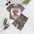 Baby meisje luipaard print zomer set met cartoon stier t-shirt en shorts - 4Y / Luipaardprint