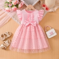 Vestido rosa de Frozen para niña con falda de tul de lunares y detalle de lazo - 90cm / Rosa