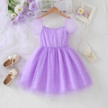 Elegant purple girls' princess dress with puffy sleeves and white star patterns - 90cm / Light Purple