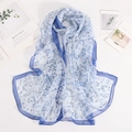 Close-up of lightweight floral georgette scarf with white flowers and blue borders - 160*50CM / Royal Blue
