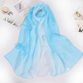 Detail of blue gradient silk scarf showing 100% mulberry silk texture and fine stitching - Sky Blue Gradient (Style 6)