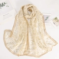 Detailed macro view of apricot floral chiffon scarf texture with elegant hemmed edges - 160*50CM / Beige Apricot