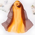 Detail of soft georgette silk scarf featuring brown and yellow gradient and care label - Brown Yellow Gradient (Style 8)