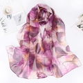 Lightweight georgette scarf with colorful leaf print draped on white background - 160*50CM / Colorful Leaves - Purple