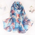 Lightweight georgette scarf with abstract blue and reddish-brown leaf print patterns - 160*50CM / Colorful Leaves Blue