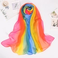 Rainbow gradient silk scarf for women in lightweight breathable georgette fabric - Seven Color Rainbow Gradient (Style 12)