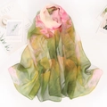 Écharpe élégante en georgette de soie style chinois avec motif lotus pour femme en été - 160*50CM / Vert et Rose