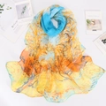 Sciarpa lunga da donna in georgette con stampa floreale in arancione e blu cielo - Albero della Vita-Giallo Blu