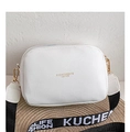 White pebbled leather crossbody bag with lettered wide shoulder strap and gold hardware - White (Letter Body Style)