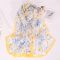 Floral chiffon scarf with yellow sunflowers and purple blossoms on white fabric - Light Yellow Floral