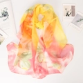 Breathable floral chiffon silk scarf with yellow and orange gradient roses for women - Mid-Length / Yellow-Pink