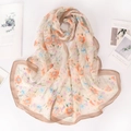 Sciarpa floreale in chiffon con stampe di fiori arancioni e blu per stile e sole - Cachi Chiaro Floreale