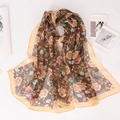 Écharpe légère à fleurs avec bordure jaune et motif botanique marron élégant - Kaki Fleuri