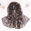Floral print black chiffon scarf for women long breathable sunscreen shawl with small flowers - Black