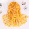 Elegante bufanda de gasa amarilla con flores, chal largo ligero y transpirable para mujer - Amarillo jengibre