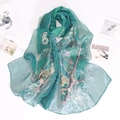 Eleganter see-grüner Georgette-Langschal mit Vintage-Ink-Blumendruck und weicher Textur - Grün