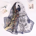 Artistic tree branch print long chiffon scarf in navy and gold on a white background - Navy Blue