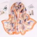 Longue écharpe en mousseline orange à plumes colorées pour protection solaire d'été - Orange Plume