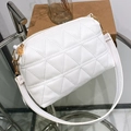 White quilted pillow bag with triangular stitching, gold hardware, and wide strap - White Quilted Style 2