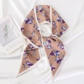Elegant floral print satin twilly scarf in dusty pink displayed on silk background - Morning Glory (Pink)