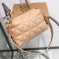 Elegant beige quilted crossbody pillow bag with gold chain strap in premium PU leather - Khaki Quilted Style 2