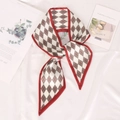 Sciarpa sottile in seta vintage con motivo argyle rosso bianco grigio per capelli e collo - Stile Classico Argyle