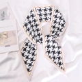 Classic black and white houndstooth skinny silk scarf with golden borders on white silk - 9.5x100cm / Style 1 (Houndstooth)